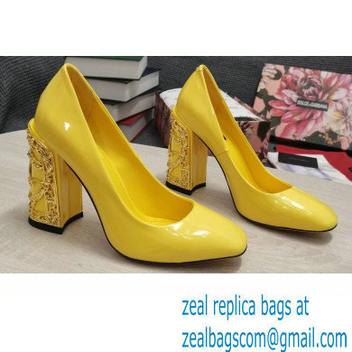 Dolce & Gabbana Logo Heel 10.5cm Patent leather Pumps Yellow 2022 - Click Image to Close